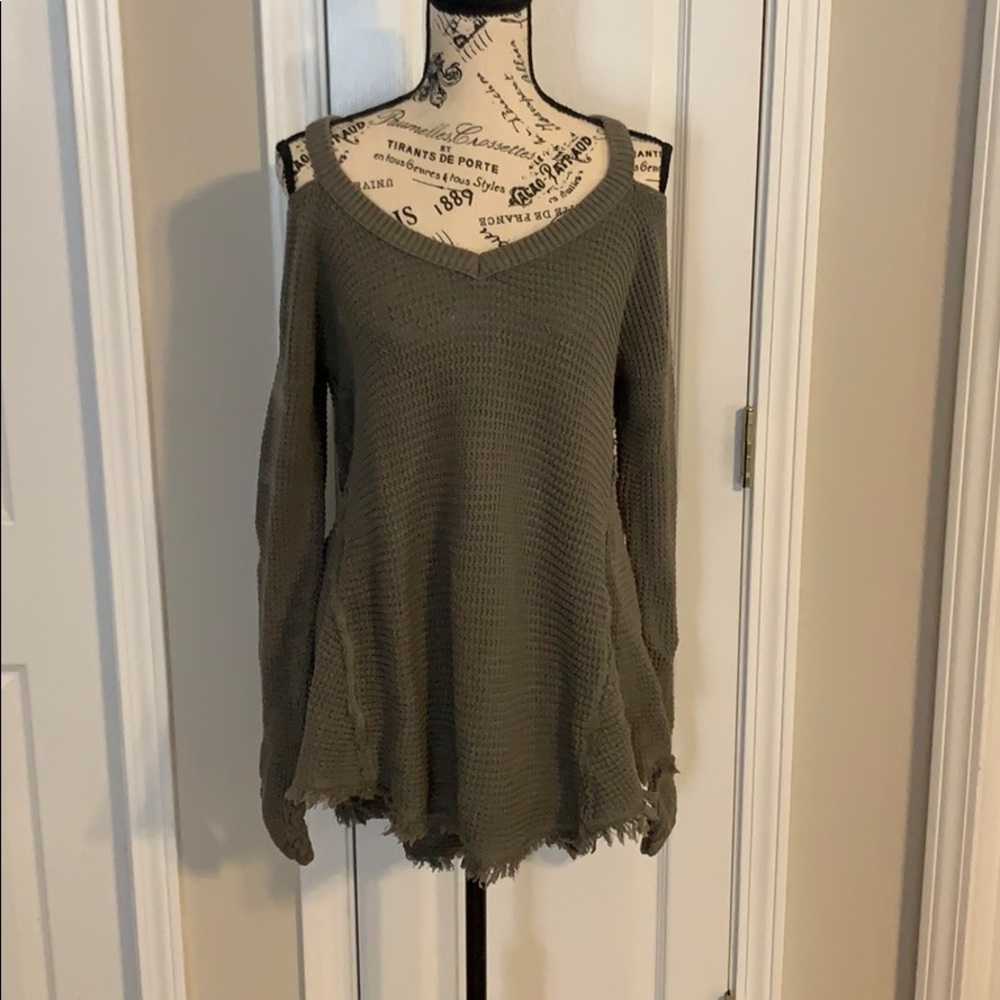Free People Asymmetrical open shoulder sweater
